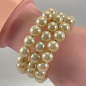 Monet Cream Glass Pearl Memory Wire Boho Bracelet Statement Elegant Classic